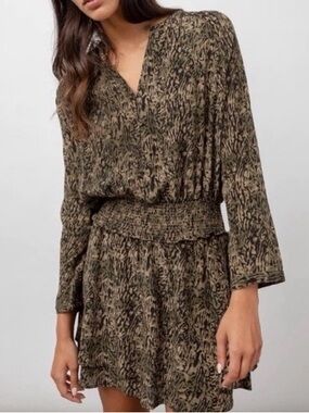 Rails Jasmine Olive Static Smocked Waist Long Sleeve Mini Dress